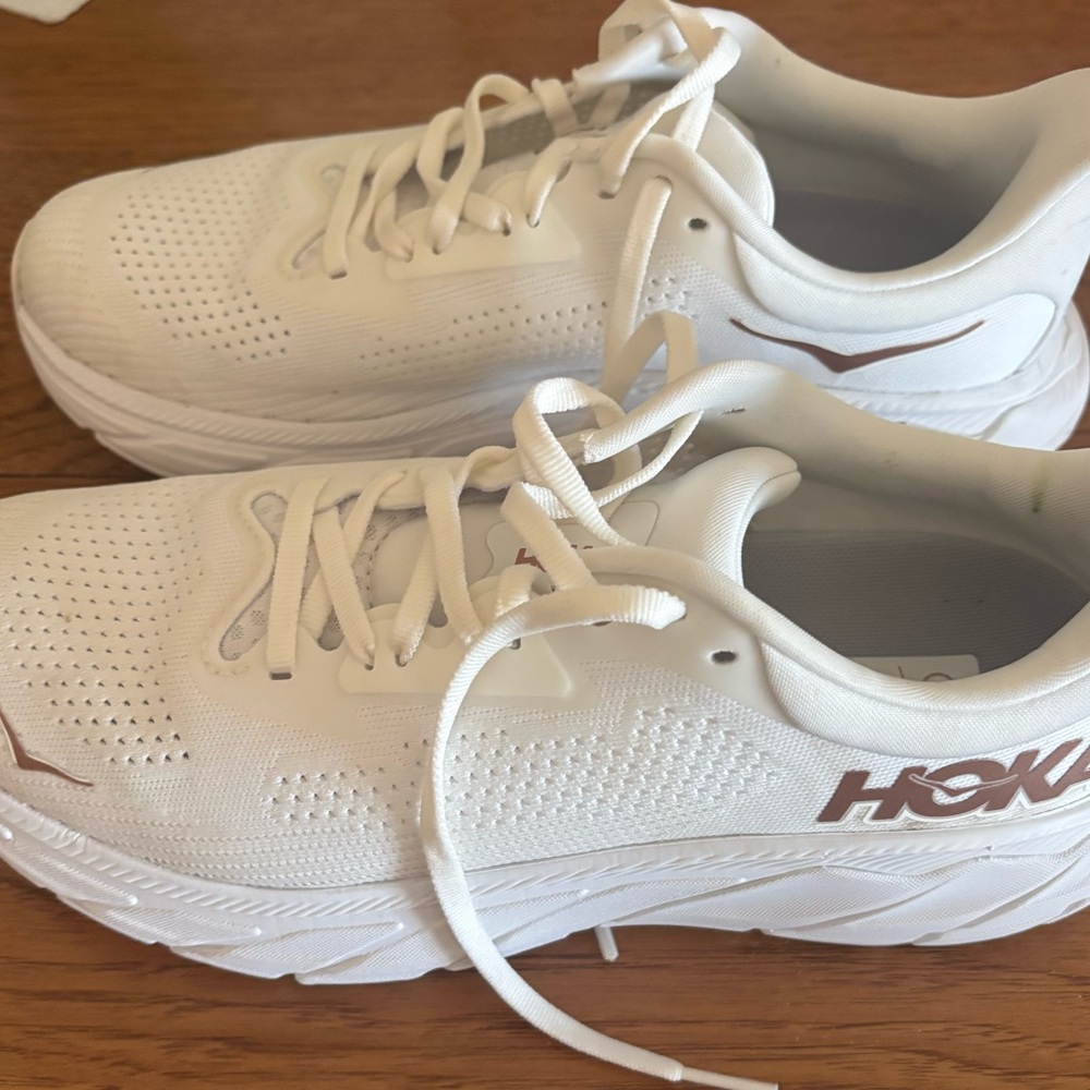Hoka White and Brown Running Shoes